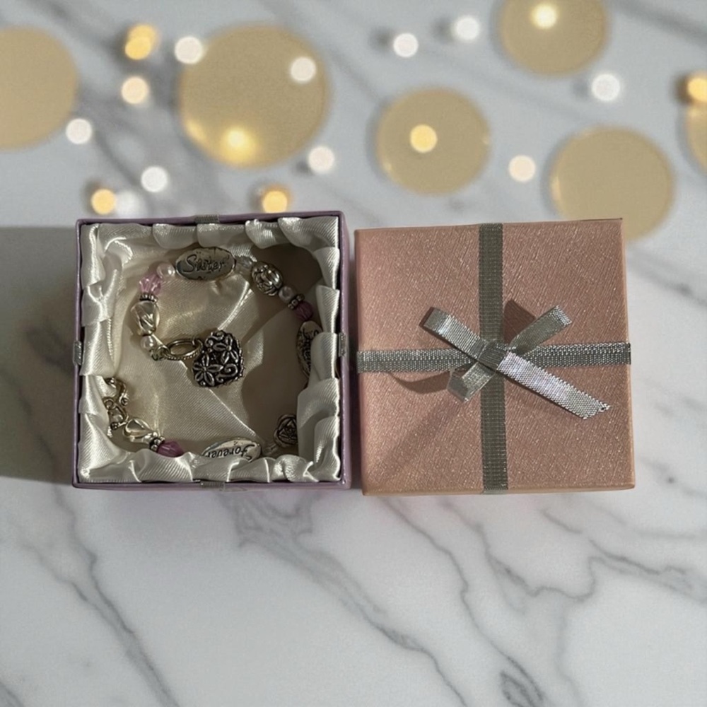 Expressively Yours Elegant Silver and Pink Sister Charm Bracelet-NIB